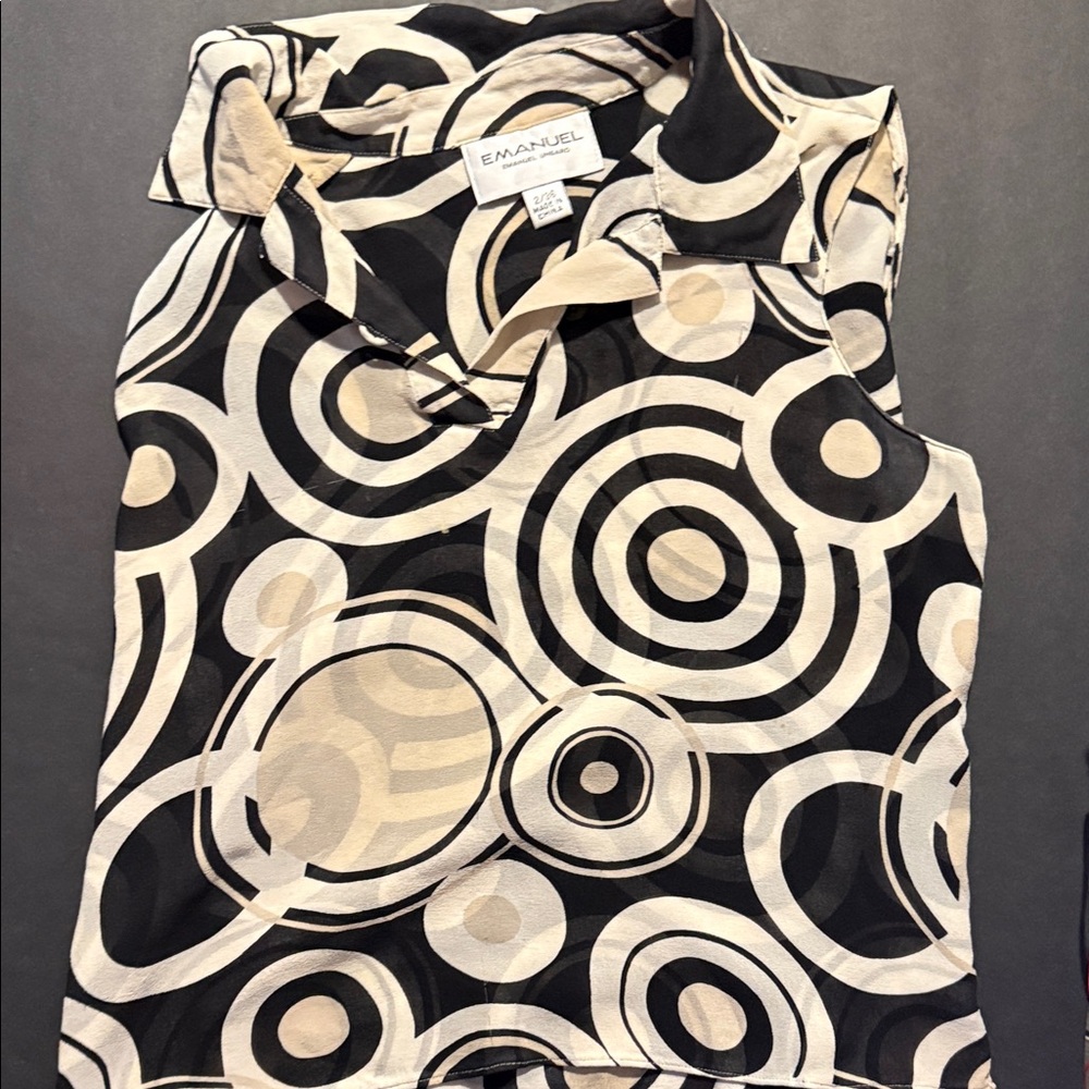 Emanuel Ungaro Black and Cream Geometric Blouse size 2